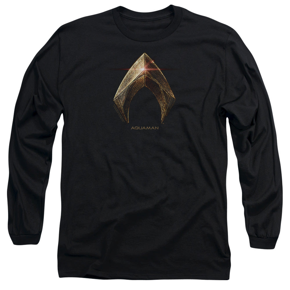 Justice League Movie Aquaman Logo Mens Long Sleeve Shirt Black Officially Licensed