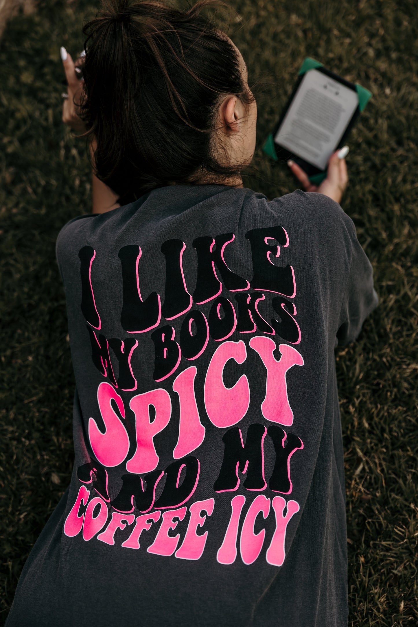 I Like My Books Spicy and My Coffee Icy Graphic Tee Womens T Shirt