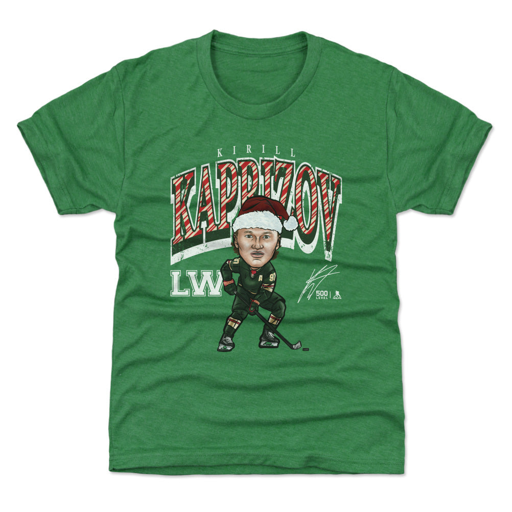 Kirill Kaprizov Minnesota Cartoon Santa Hat WHT