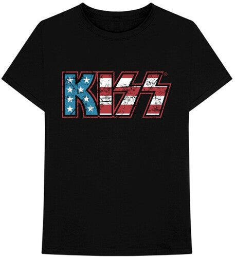 Kiss Distressed Americana Logo Black Unisex Short Sleeve T-shirt Small Mens T Shirt
