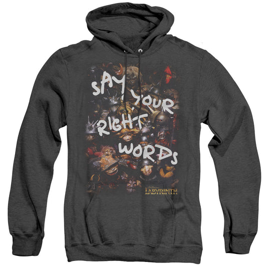 Labyrinth Right Words Heather Mens Hoodie Black