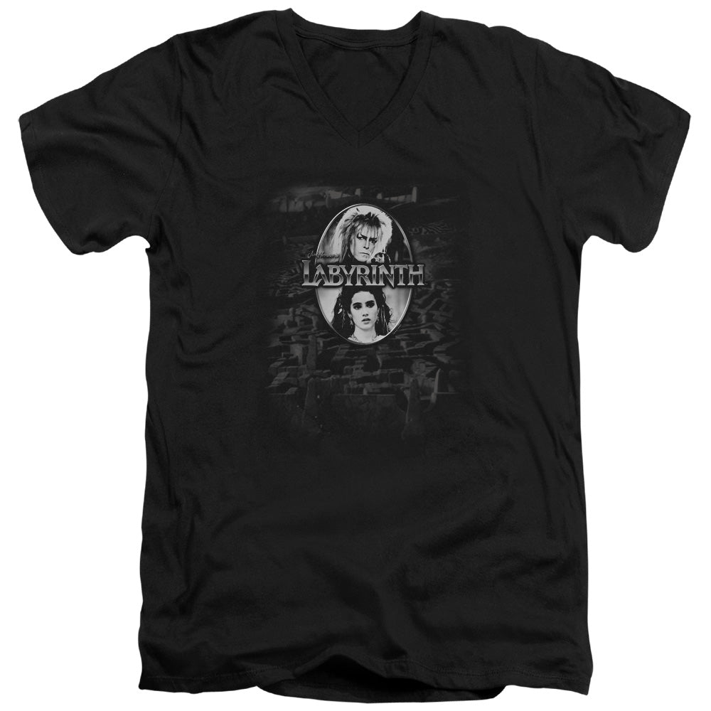 Labyrinth Maze Mens Slim Fit V-Neck T Shirt Black