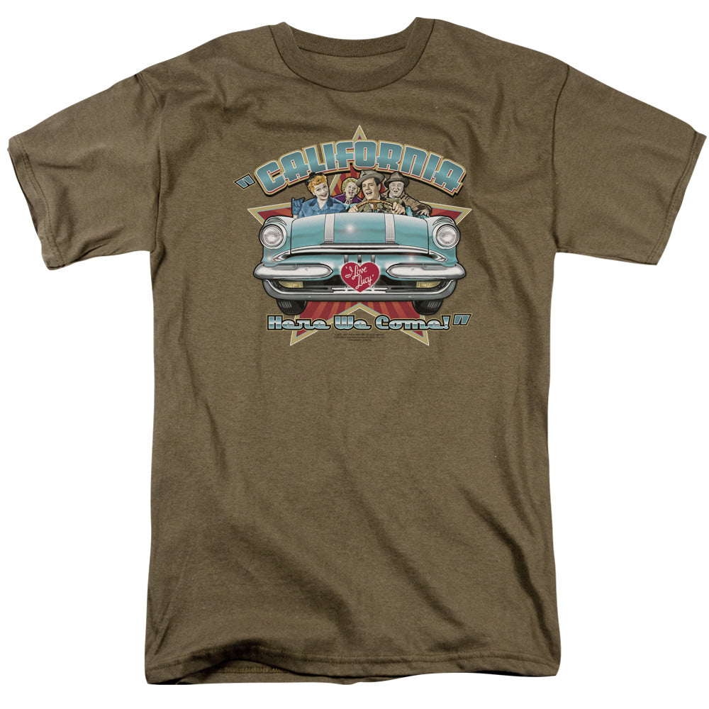 I Love Lucy California Here We Come Mens T Shirt Safari Green