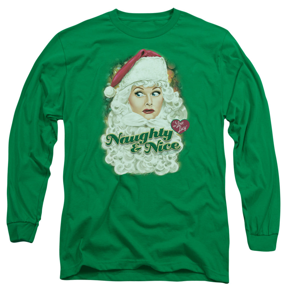 I Love Lucy Santa Mens Long Sleeve Shirt Kelly Green Officially Licensed