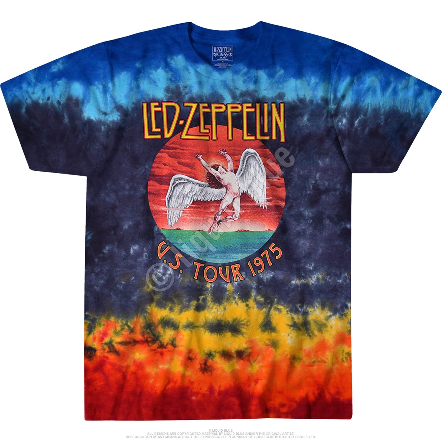 Led Zeppelin Tie Dye 1975 Tour Swan Song Icarus Liquid Blue Mens T Shirt