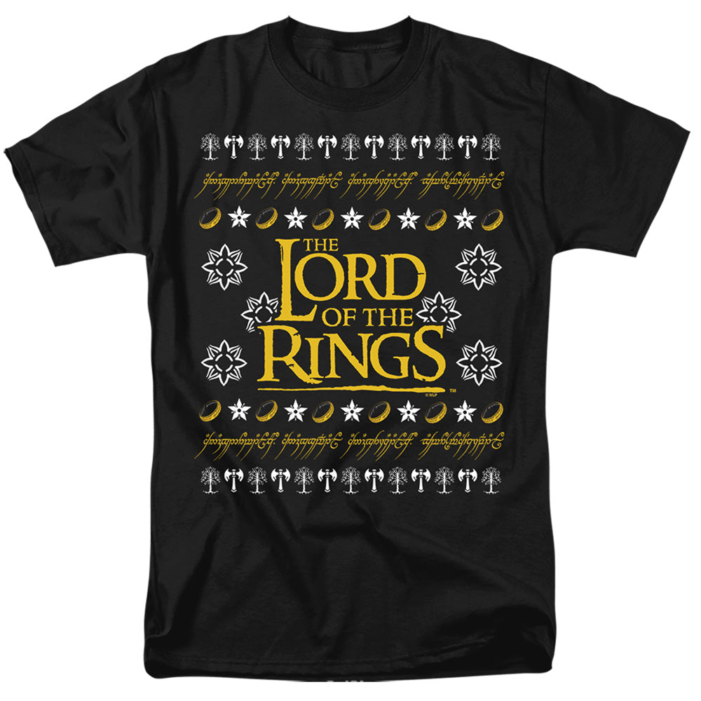 Lord Of The Rings Ugly Christmas Logo Mens T Shirt Black