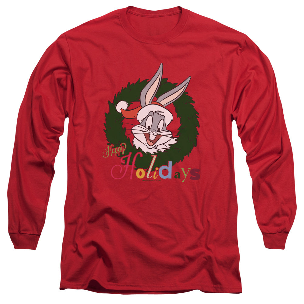Looney Tunes Holiday Bunny Mens Long Sleeve Shirt Red Officially Licensed