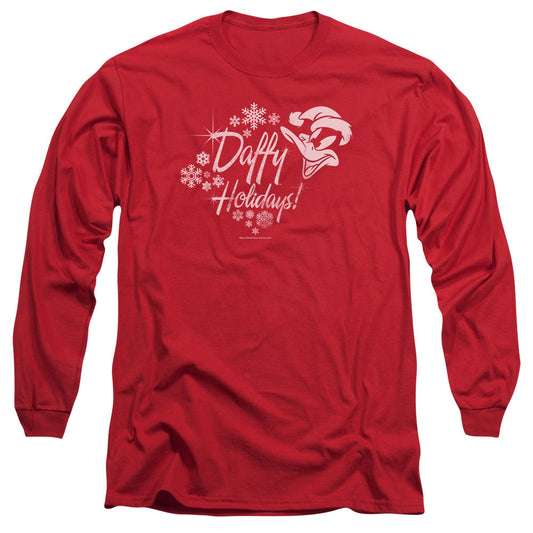 Looney Tunes Daffy Holidays Mens Long Sleeve Shirt Red Officially Licensed