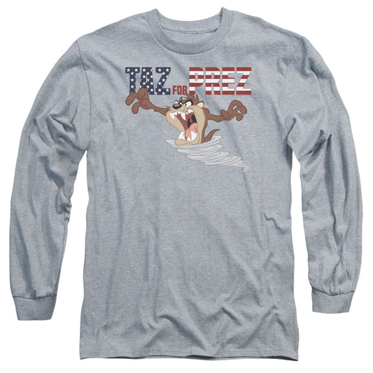 Looney Tunes Taz For Prez 3 Mens Long Sleeve Shirt Athletic Heather Officially Licensed