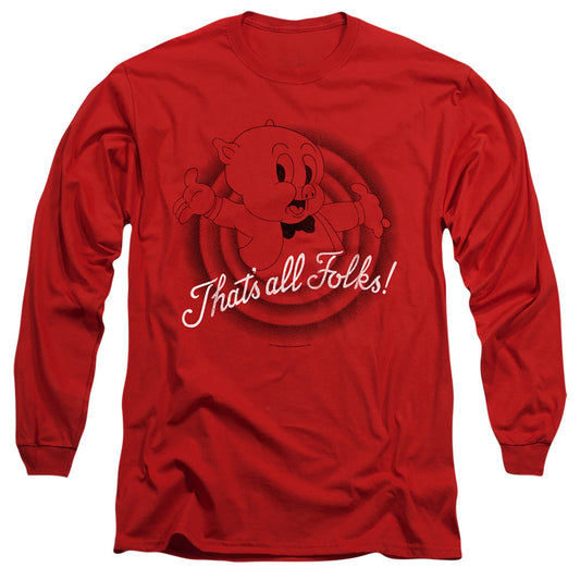 Looney Tunes Thats All Folks Mens Long Sleeve Shirt Red Officially Licensed