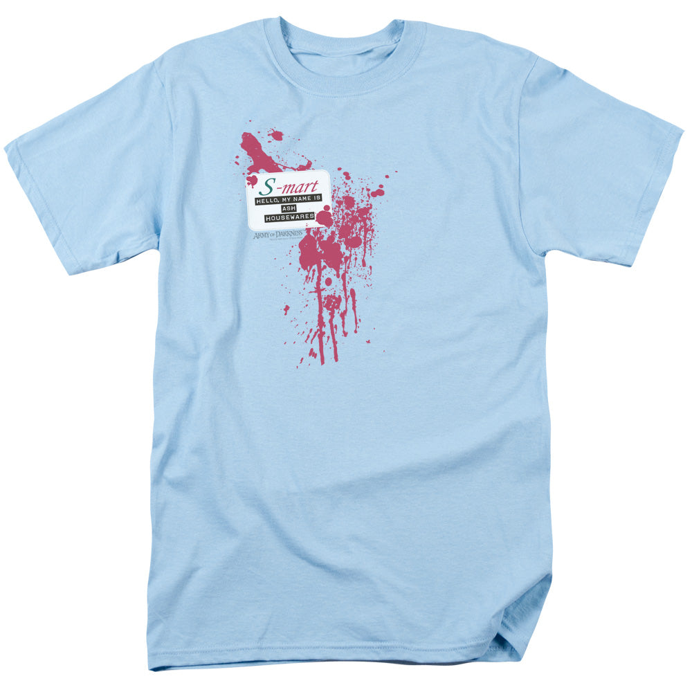 Army Of Darkness S Mart Name Tag Mens T Shirt Light Blue
