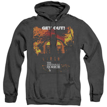 Load image into Gallery viewer, Amityville Horror Get Out Heather Mens Hoodie Black