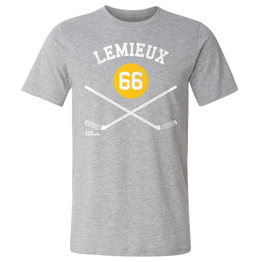 Mario Lemieux Pittsburgh 66 Sticks WHT Mens T Shirt 500 Level Officially Licensed Fan Gear