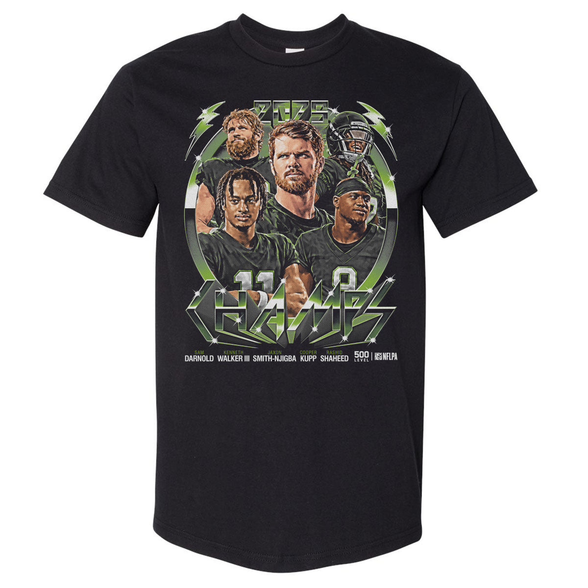 Seattle Football 2025 Champs Vintage Neon WHT