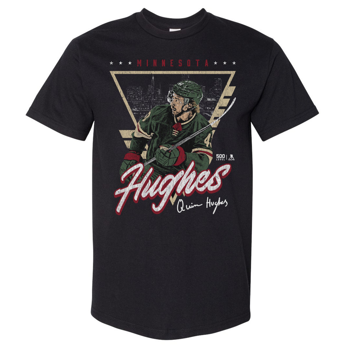 Quinn Hughes Minnesota Triangle Retro WHT