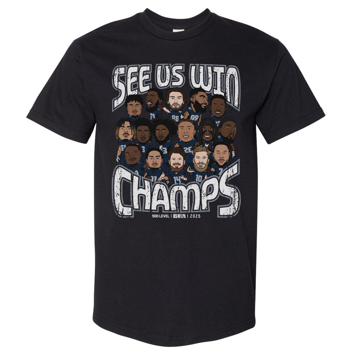 Seattle Football 2025 Champs Cartoon WHT
