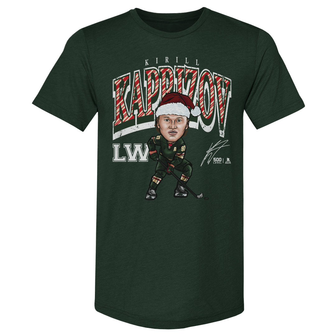 Kirill Kaprizov Minnesota Cartoon Santa Hat WHT
