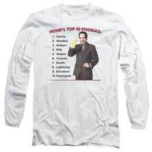 Load image into Gallery viewer, Monk Top 10 Phobias Mens Long Sleeve Shirt White