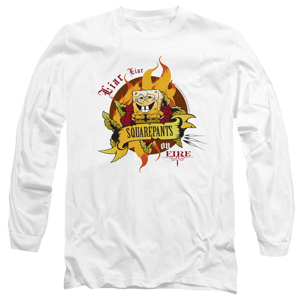 Spongebob Liar Liar Pants On Fire Mens Long Sleeve Shirt White Officially Licensed