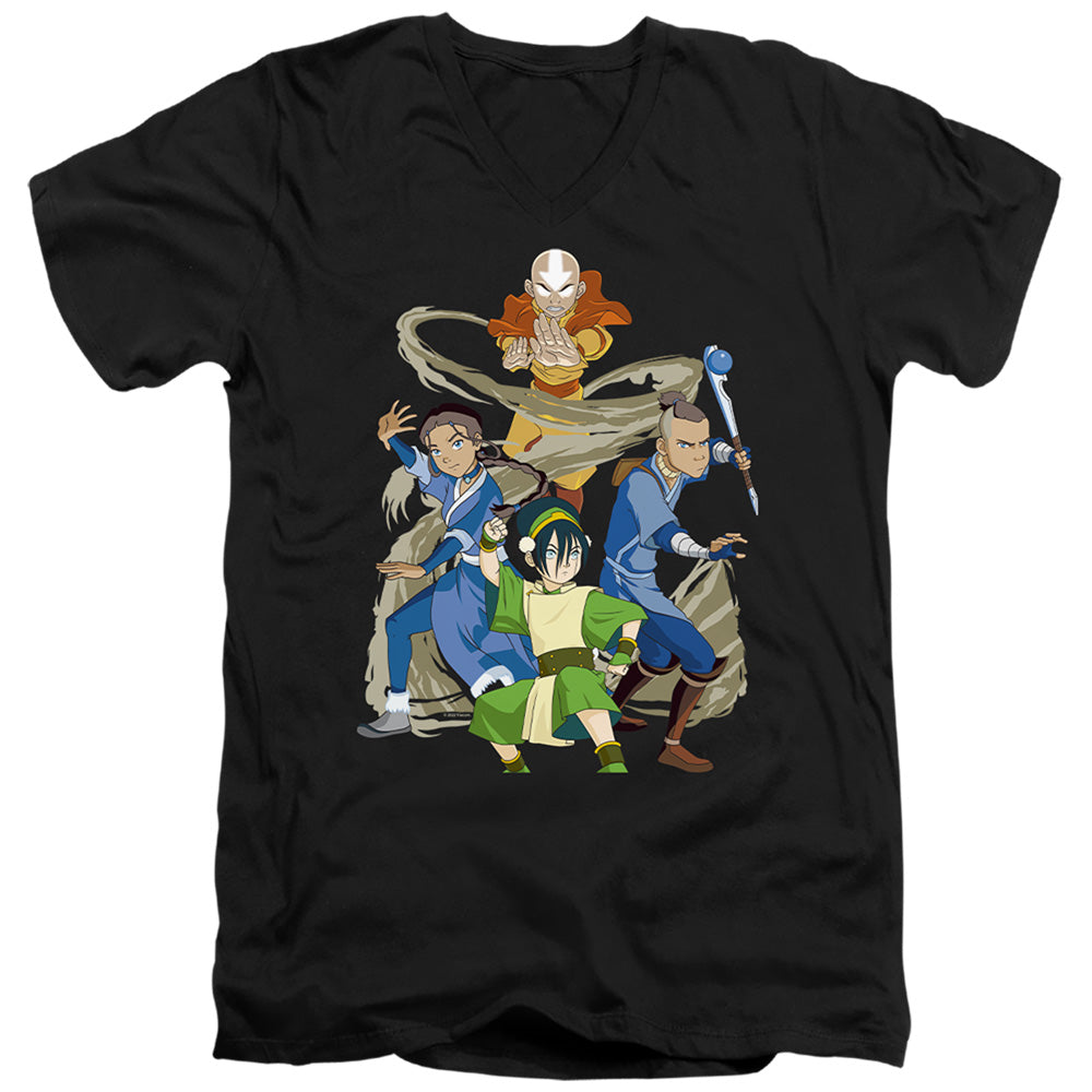 Avatar The Last Airbender Team Avatar Elements Mens Slim Fit V-Neck T Shirt Black