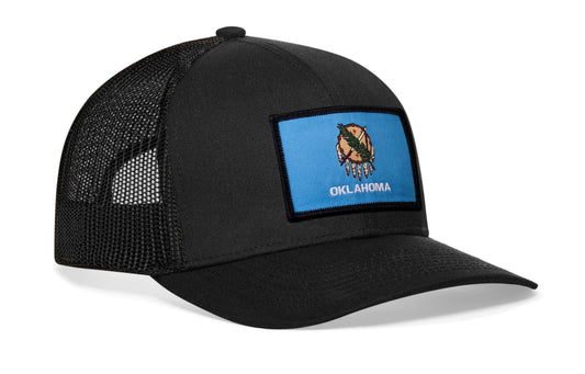 Oklahoma Flag Trucker Haka Hat Black Oklahoma Flag Snapback