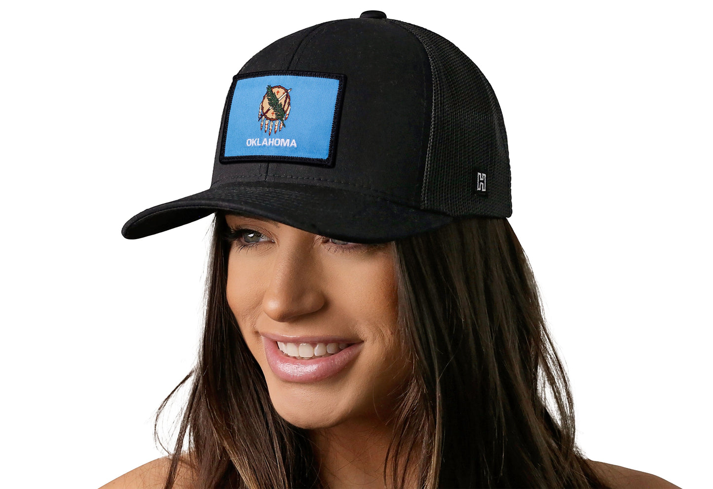Oklahoma Flag Trucker Haka Hat Black Oklahoma Flag Snapback