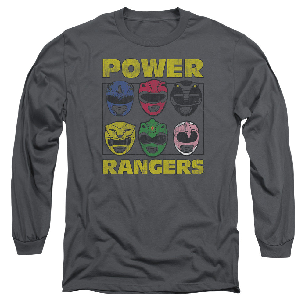 Power Rangers Ranger Heads Mens Long Sleeve Shirt Charcoal