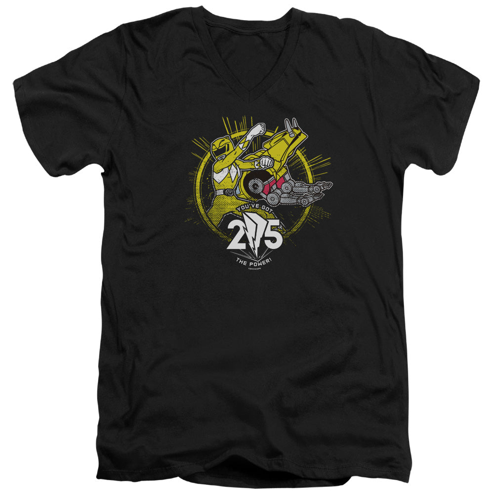 Power Rangers Yellow 25 Mens Slim Fit V-Neck T Shirt Black
