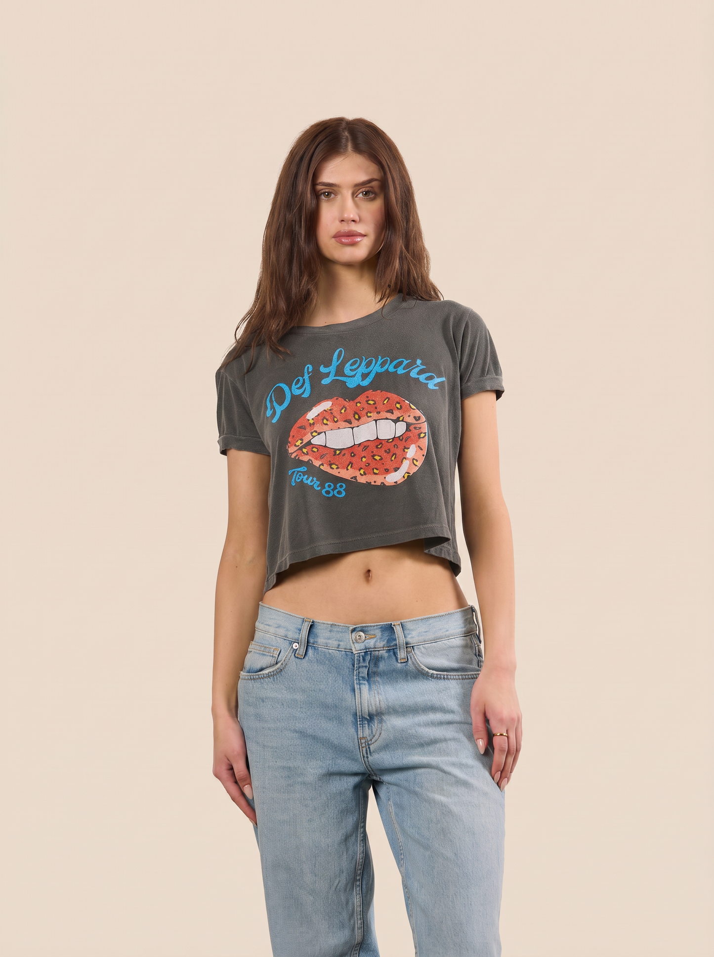 Def Leppard Tour of 1988 Cropped Tee Womens T Shirt Vintage Black
