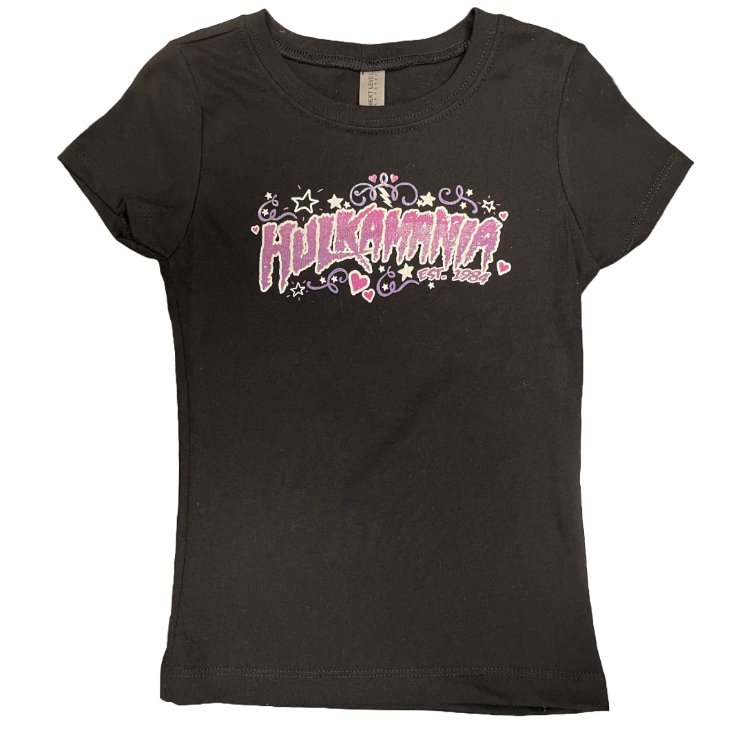 Hulk Hogan Glitter Hulkamania Girls Youth Kids T Shirt Black