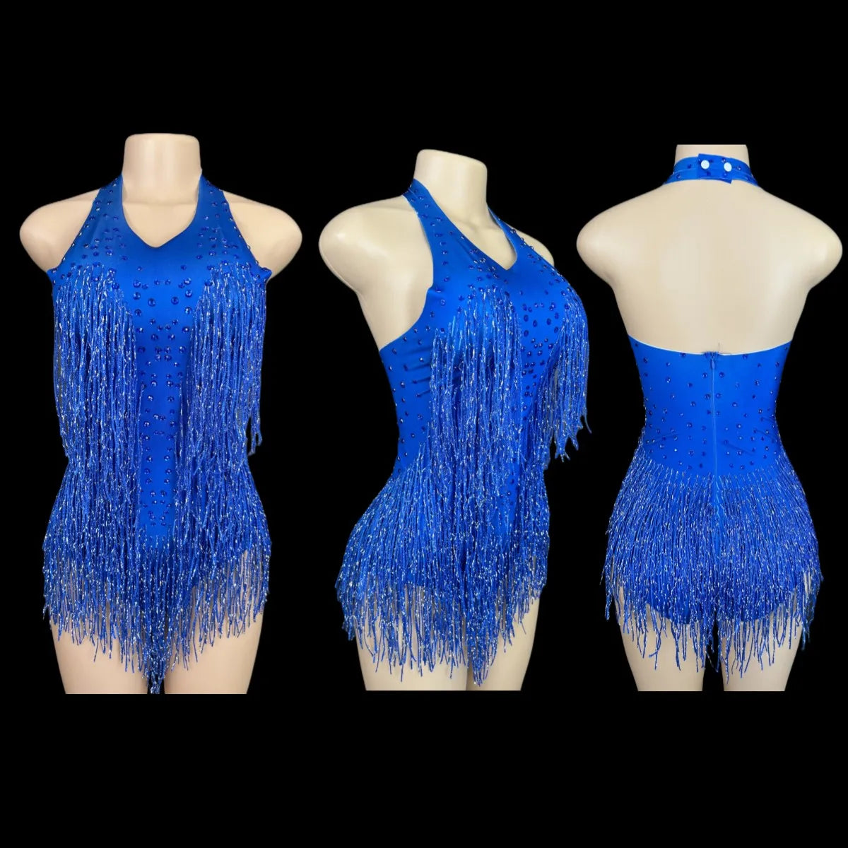 Sparkly Rhinestones Fringe Bodysuit Women Vightclub Party Dance Costume