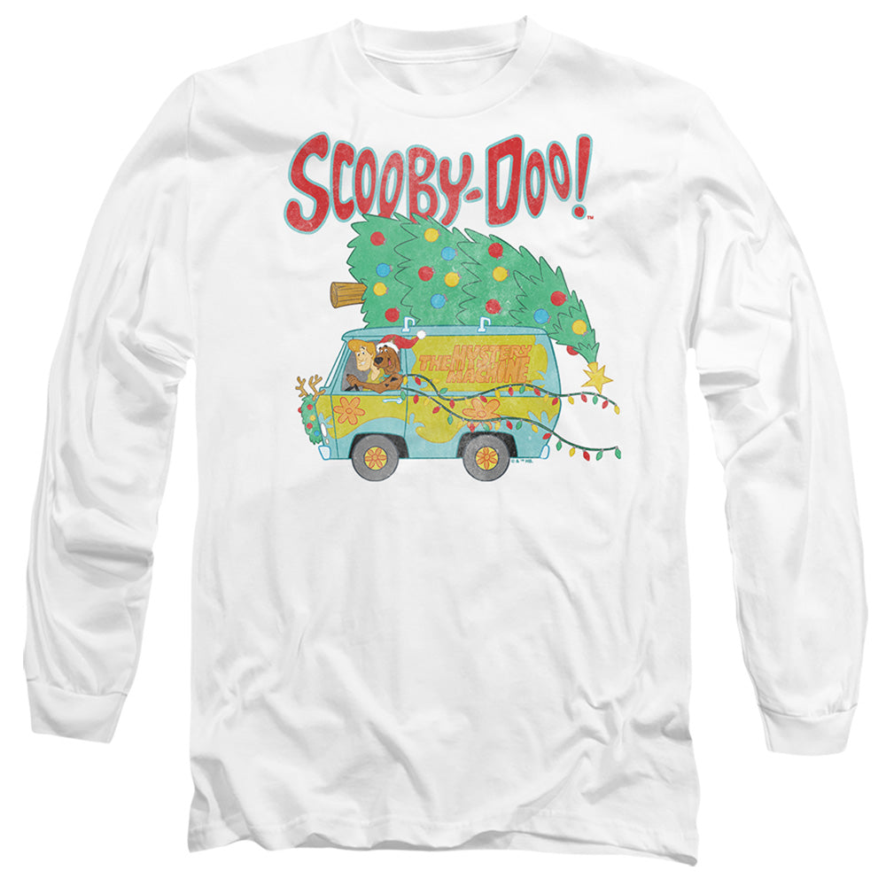 Scooby-Doo Mystery Machine Christmas Tree Mens Long Sleeve Shirt White Officially Licensed