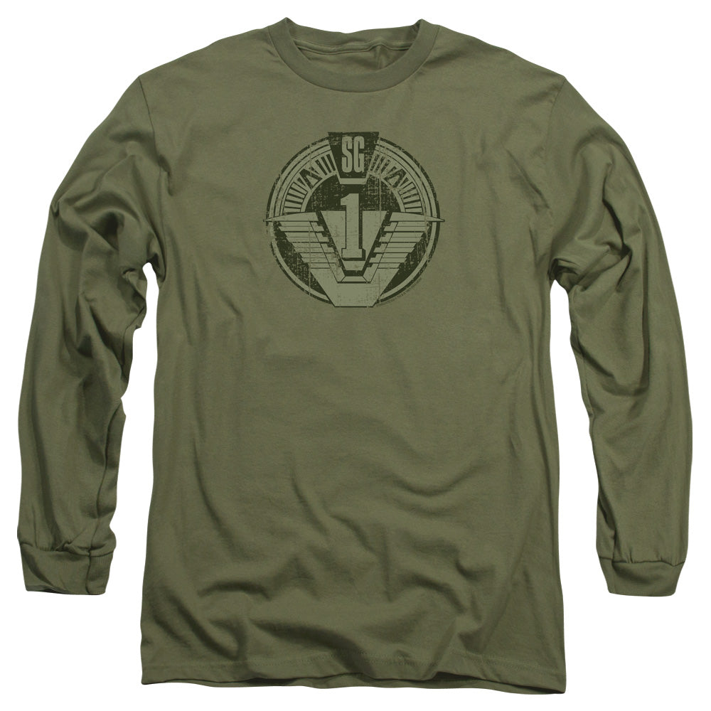Stargate Sg1 Distressed Mens Long Sleeve Shirt Military Green Officially Licensed
