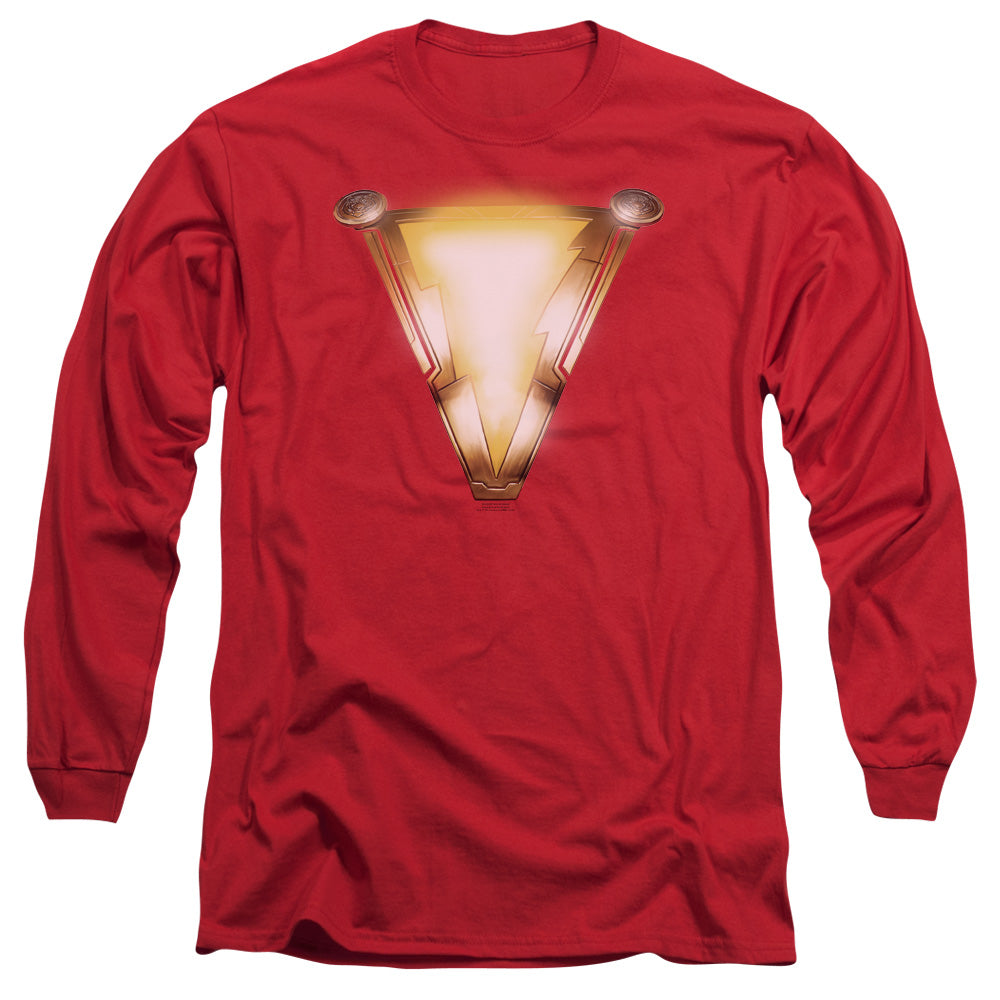 Shazam Movie Bolt Mens Long Sleeve Shirt Red Officially Licensed