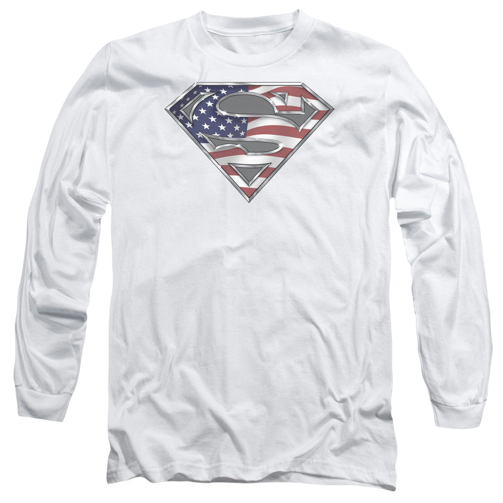 Superman All American Shield Mens Long Sleeve Shirt White Officially Licensed