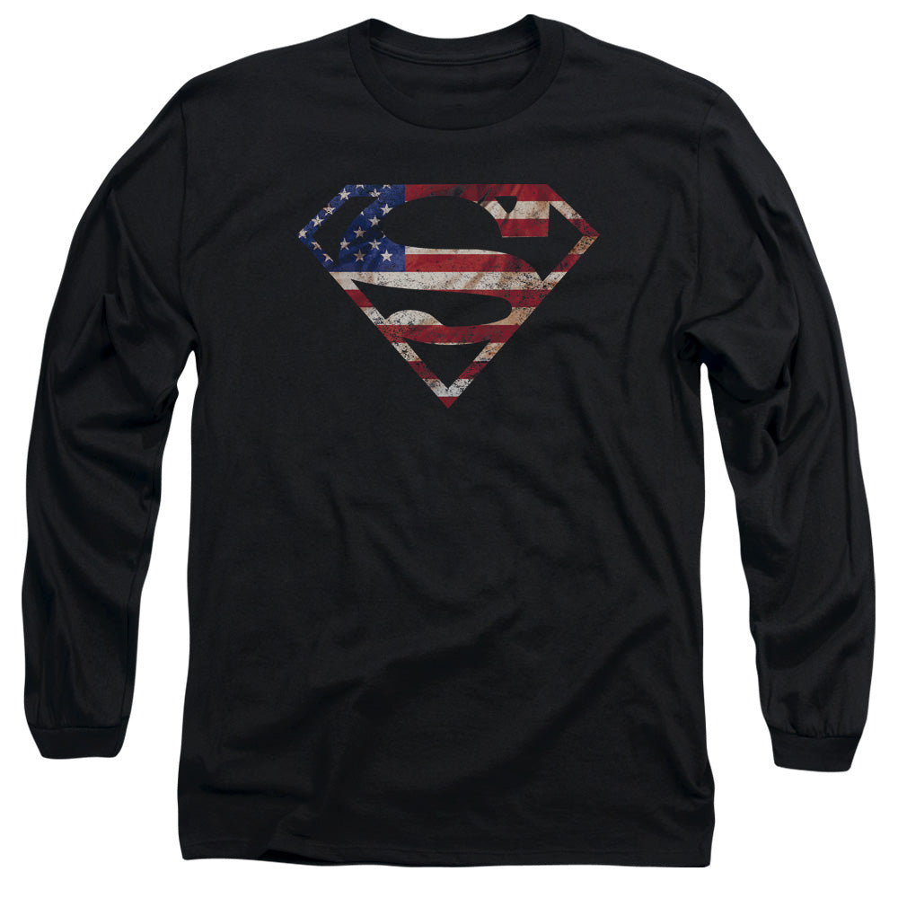 Superman Super Patriot Mens Long Sleeve Shirt Black Officially Licensed