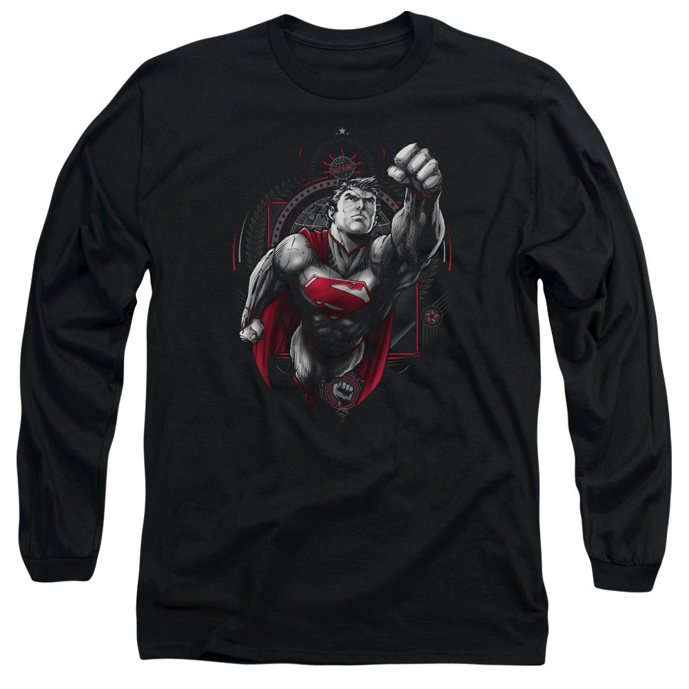 Superman Propaganda Superman Mens Long Sleeve Shirt Black Officially Licensed