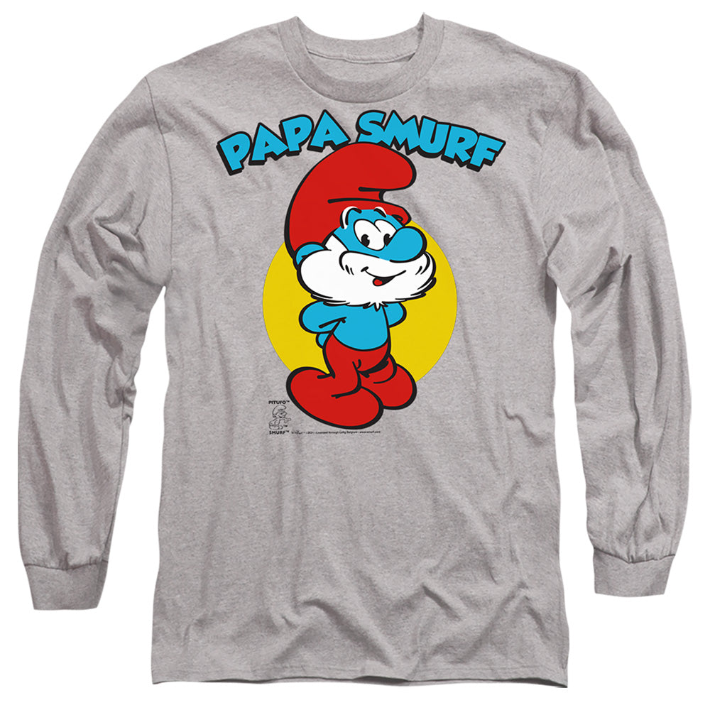 Smurfs Papa Smurf Mens Long Sleeve Shirt Athletic Heather Officially Licensed