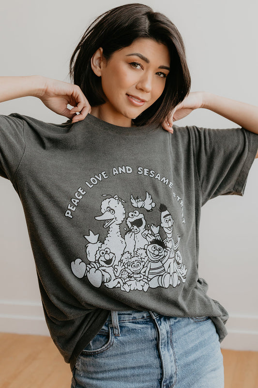 Sesame Street Peace and Love Tee Womens T Shirt Black