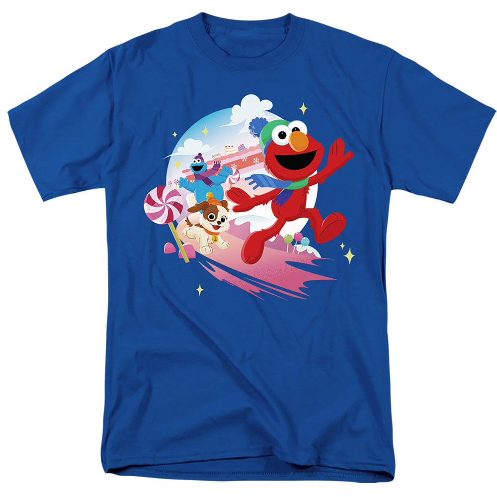 Sesame Street Christmas Holiday Cheer With Elmo, Tango, Cookie Monster Mens T Shirt Royal