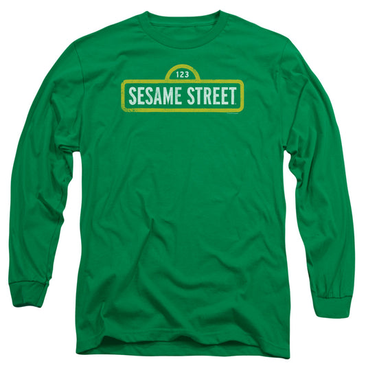 Sesame Street Rough Logo Mens Long Sleeve Shirt Kelly Green Officially Licensed