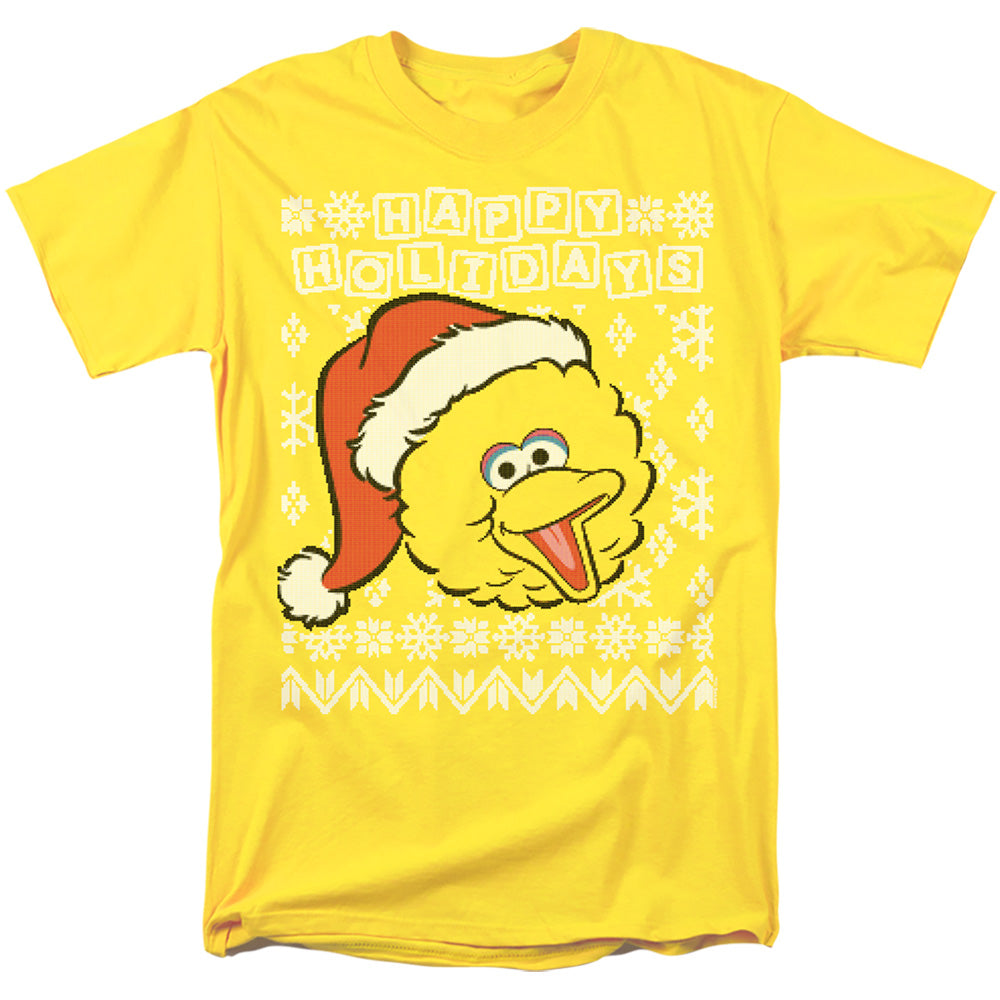 Sesame Street Big Bird Ugly Christmas Mens T Shirt Yellow