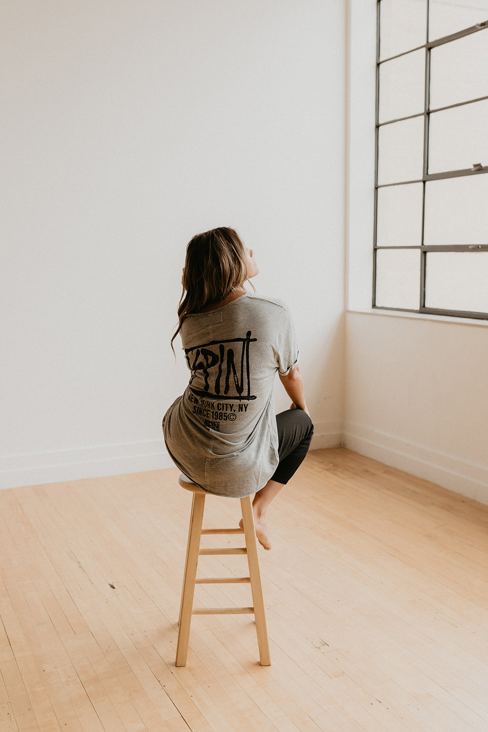 Spin Mag Top Womens V Neck Pocket T Shirt Grey