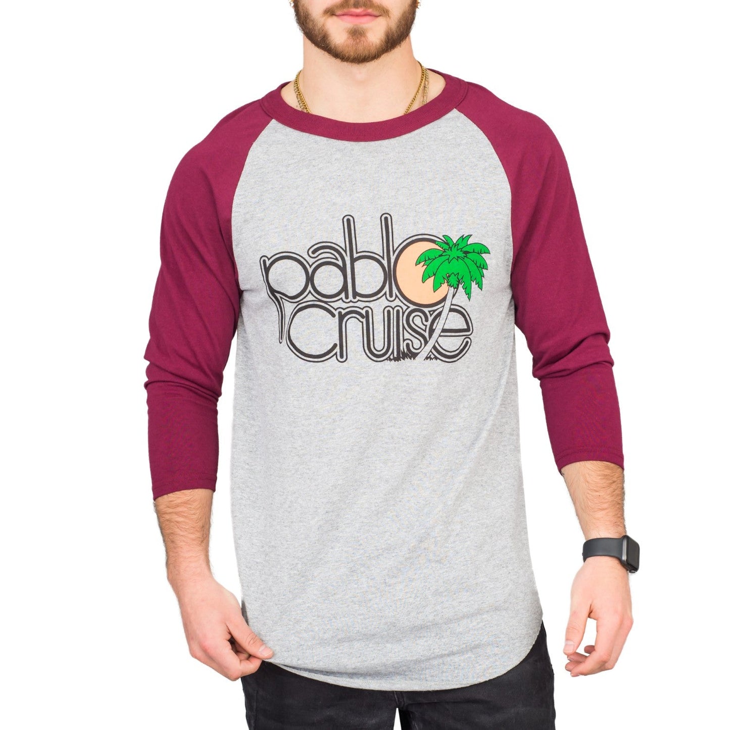Step Bros Pablo Cruise Adult Gray and Maroon Raglan Funny Movie T-Shirt Tee