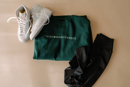 High Maintenance Womens Crewneck Sweatshirt or Graphic Tee T Shirt Green