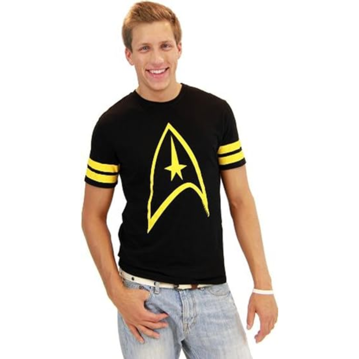 Star Trek Emblem Striped Sleeves T Shirt Black