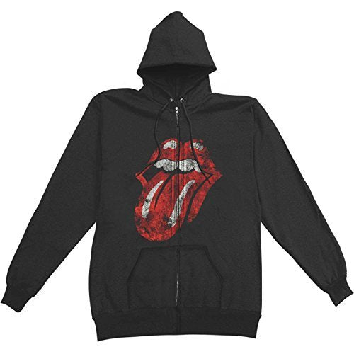 The Rolling Stones Men'S Rolling Stones Distressed Tongue Zip-Up Hoodie, Black, Large Mens T Shirt
