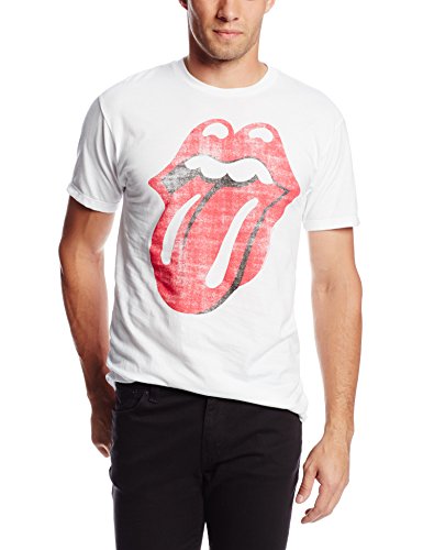 The Rolling Stones Men'S Stones Classic Distressed Tongue On White T-Shirt, White, Small Mens T Shirt