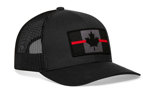 Thin Red Line Trucker Haka Hat Black Canadian Maple Leaf Tactical Snapback