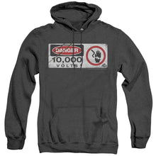Load image into Gallery viewer, Jurassic Park Electric Fence Sign Heather Mens Hoodie Black